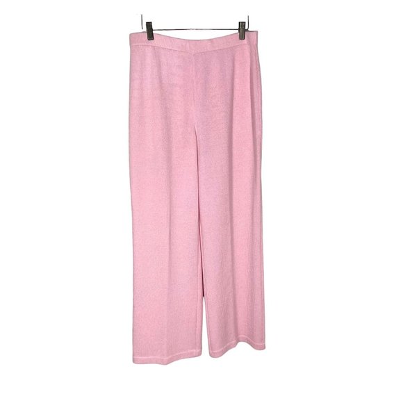 St John Pink Knit Wide Leg High Rise Pull On Pants 10